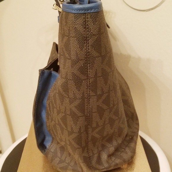 MICHAEL KORS JET SET BLUE/BROWN SIGNATURE TOTE EUC - Picture 7 of 8